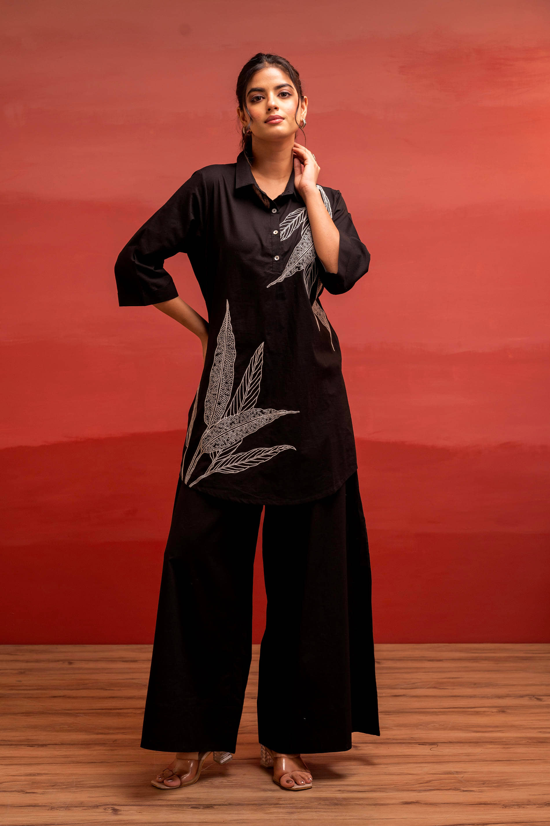 Juniper Women Shirt With Trousers Co-Ord Set ( Black )