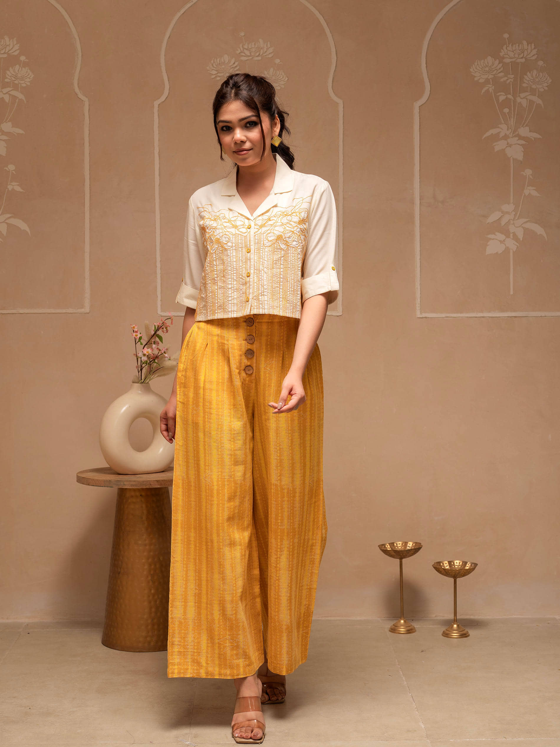 Juniper Women Top With Trousers Co-Ord Set ( Mustard )