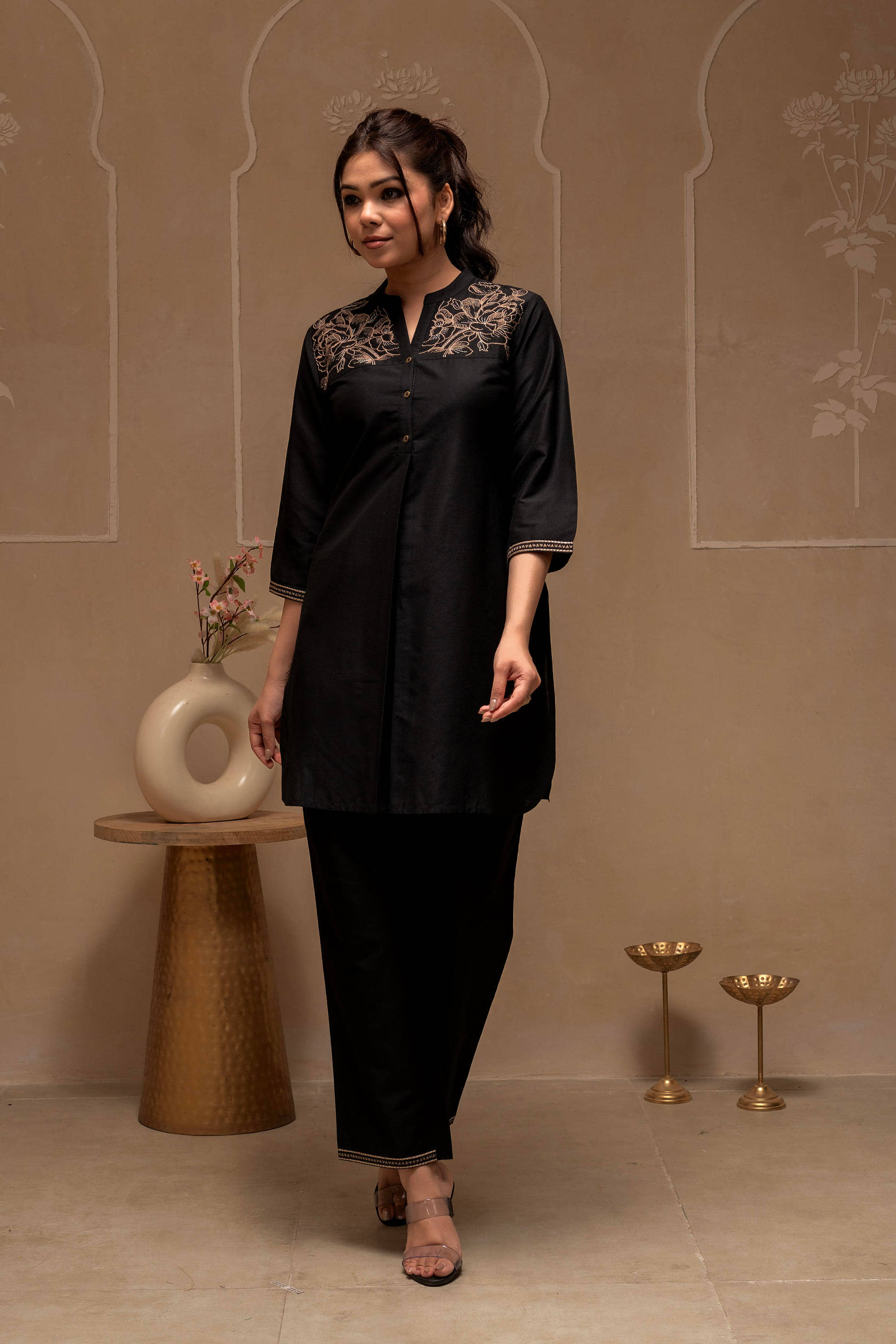 Juniper Women Tunic With Trousers Co-Ord Set ( Black )