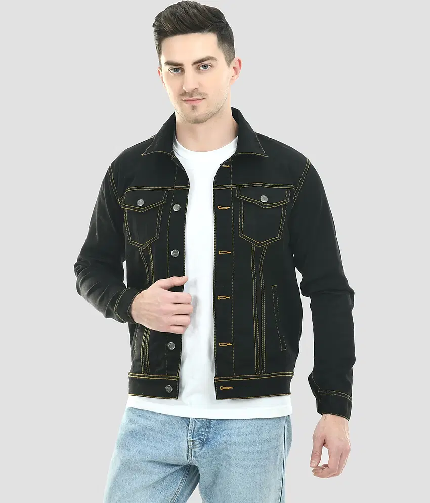 Montrez Denim Men's Denim Jacket - Black ( Pack of 1 ) - Jackets & Coats | Buy online on ZillyBuy