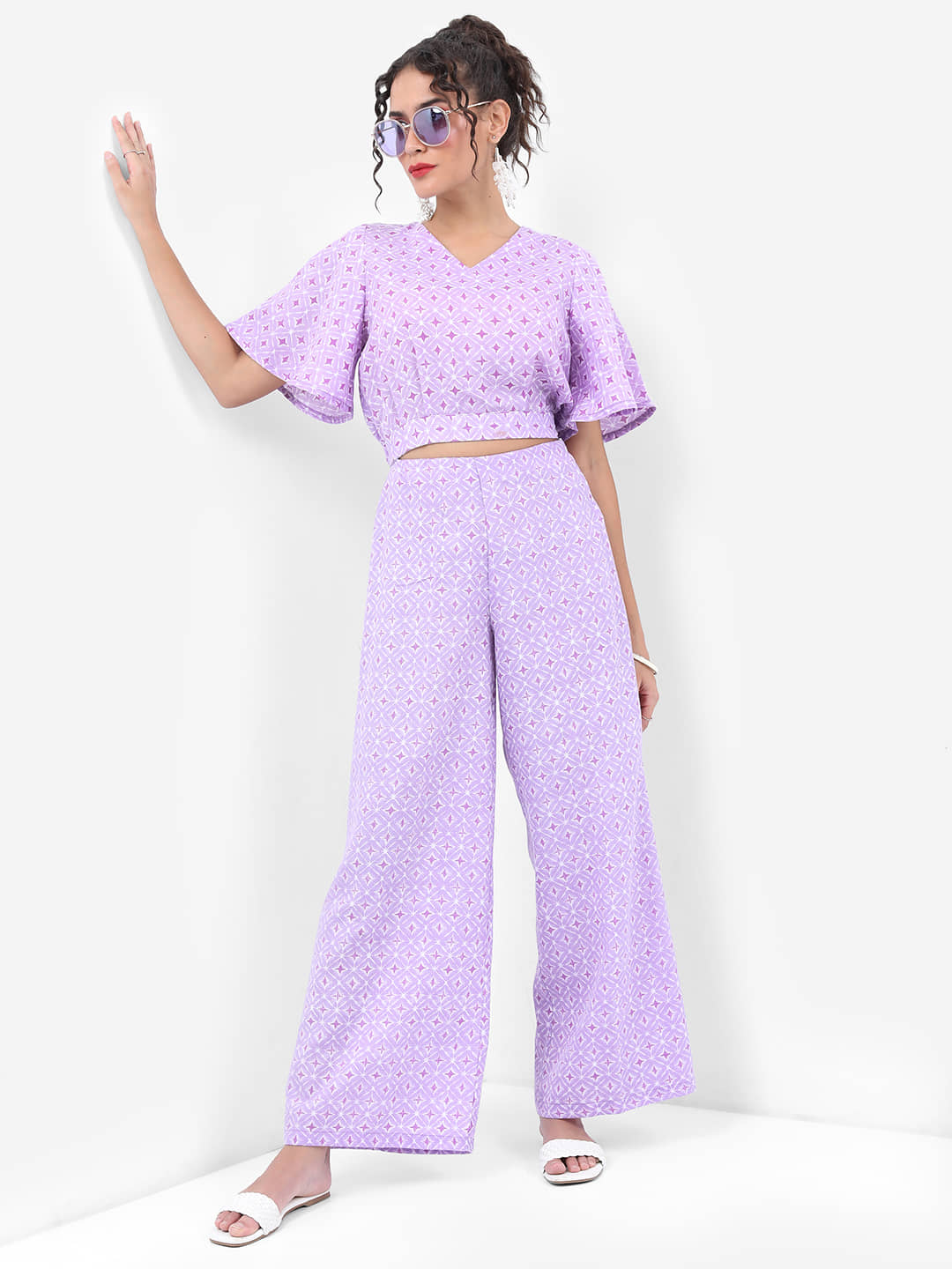 Vishudh Women Top With Trousers Co-Ord Set ( Lavender )
