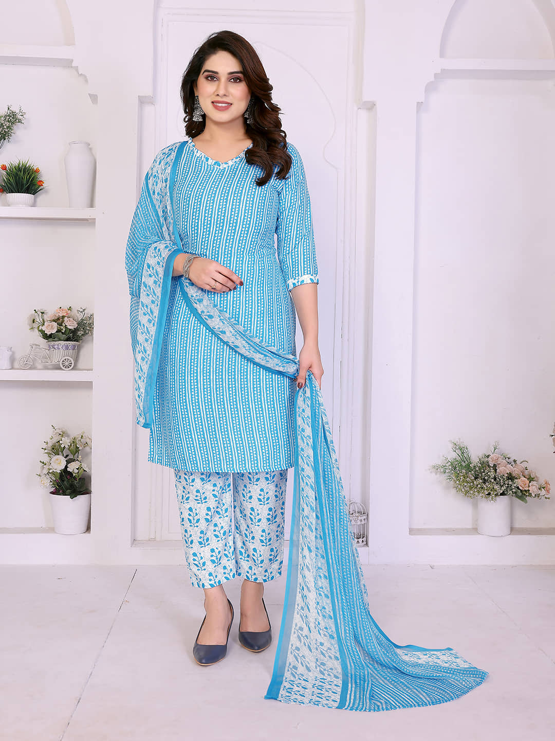 Kashvi Women Crepe Unstitched Dress Material ( Blue ) - Unstitched Fabrics | Buy online on ZillyBuy