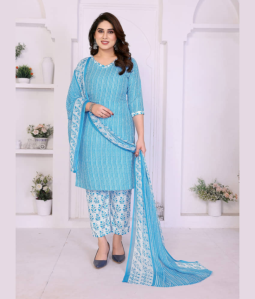 Kashvi Women Crepe Unstitched Dress Material ( Blue ) - Unstitched Fabrics | Buy online on ZillyBuy
