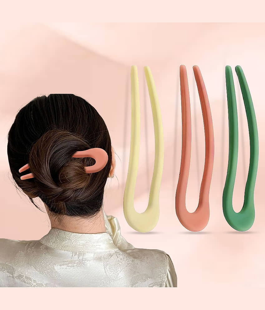 Lykaa U-Shaped Hair Fork Pins for Women & Girls | Matte Finish Bun Sticks Juda Pin | Durable Plastic Hair Accessories for Daily & Casual Wear-3Pcs, Multicolour - Jewellery Sets | Buy online on ZillyBuy