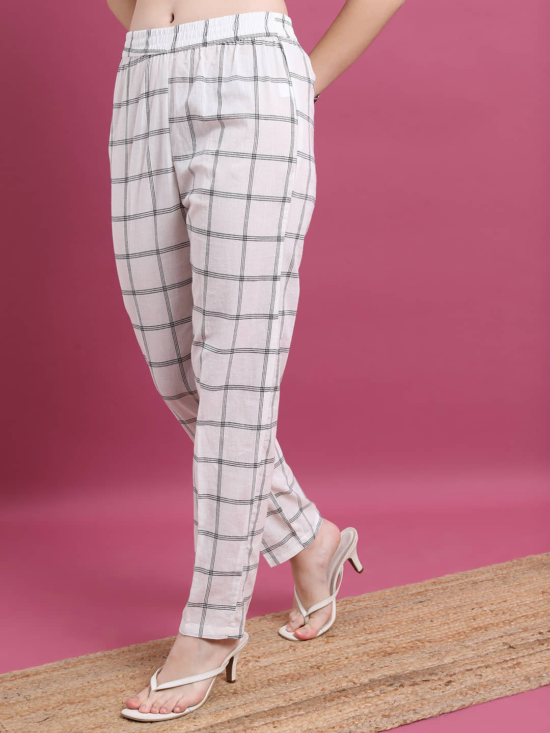 Vishudh Women Viscose Casual Trousers ( Off White ) - Trousers | Buy online on ZillyBuy