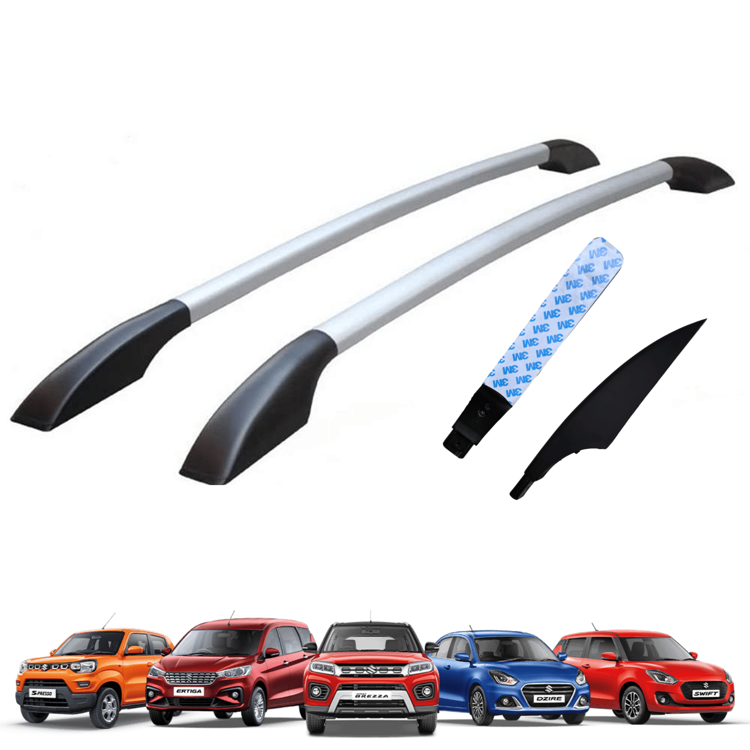 Aksmit Universal Vehicles , New Silk Roof Rail 2021 – Made from durable ABS plastic material, designed specifically offering long-lasting strength and a stylish finish. ( Sliver )