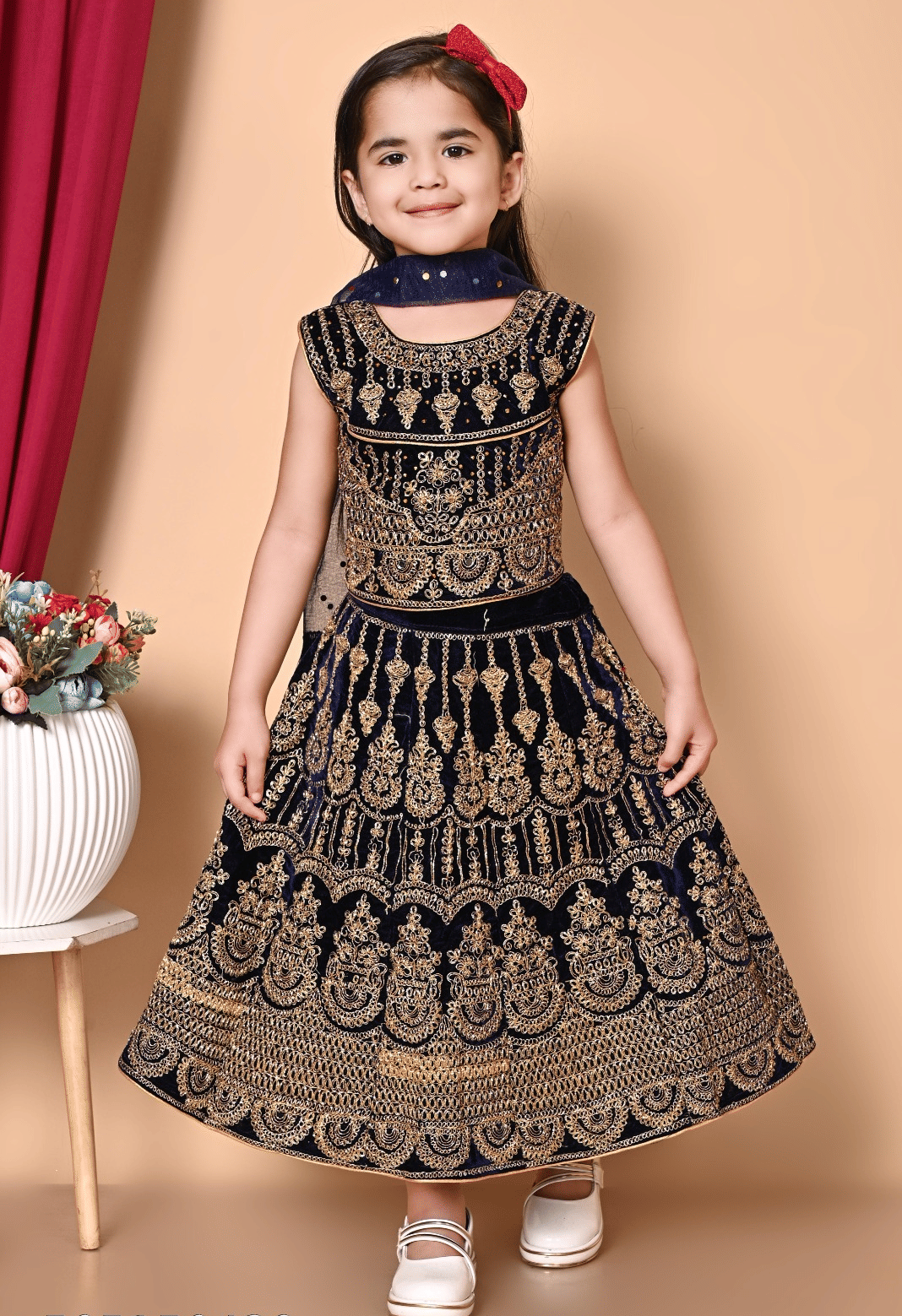 DS DRESSES Velvet Lehenga Choli Set For Girls ( Pack of 1 , Blue )