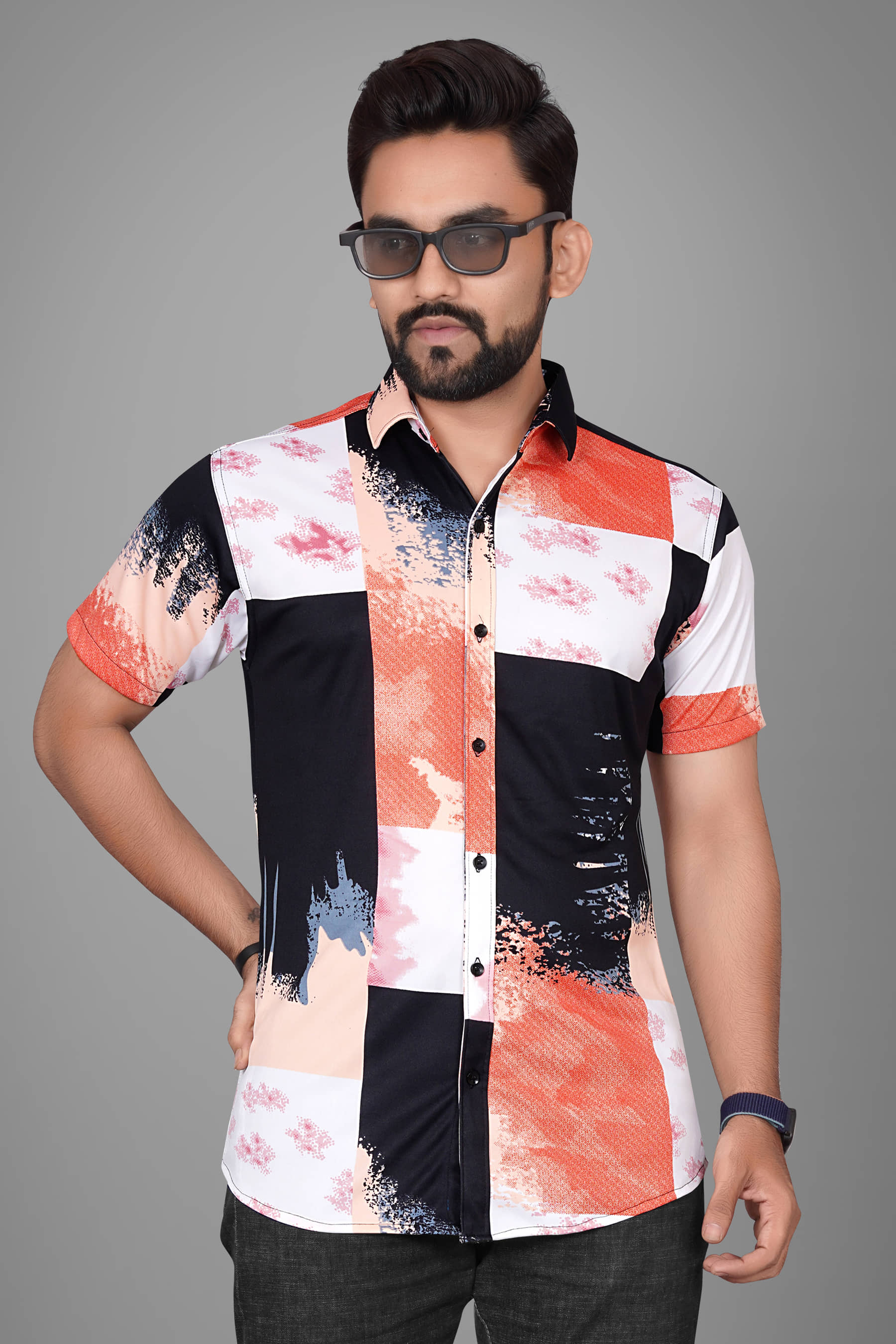 SUR-T Linen Regular Fit Printed Half Sleeves Men's Casual Shirt - Purple ( Pack of 1 )