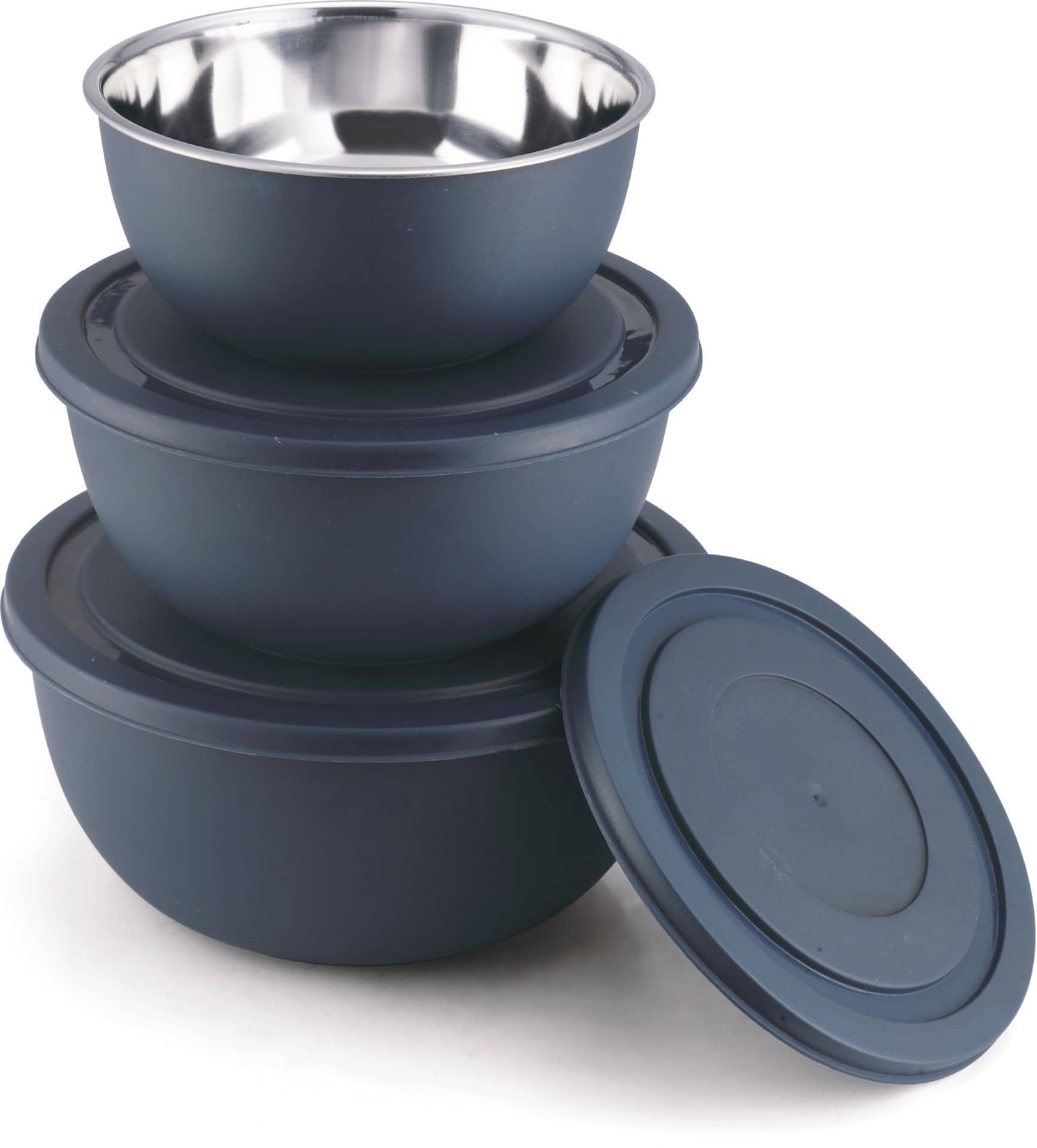 Classic Essentials Storage Mixing Bowl Set Of 3 - Stainless Steel Plain Bowl Set 18.5 cm ( Set of 1 ) Navy Blue