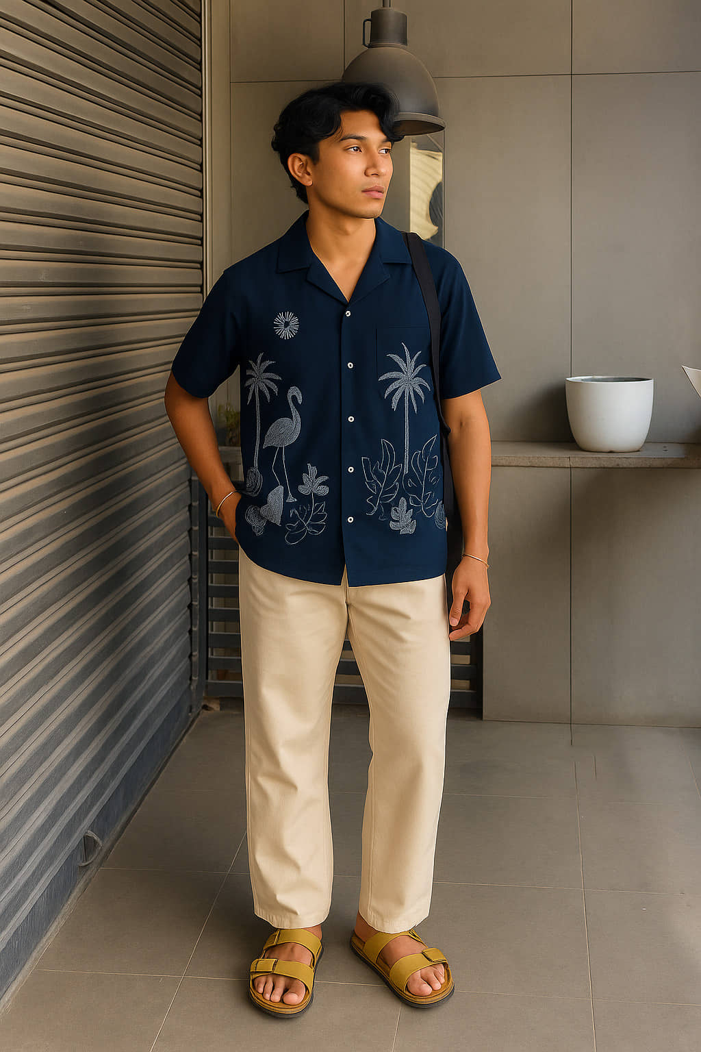 FTX Polyester Regular Fit Embroidered Half Sleeves Men's Casual Shirt - Black ( Pack of 1 )