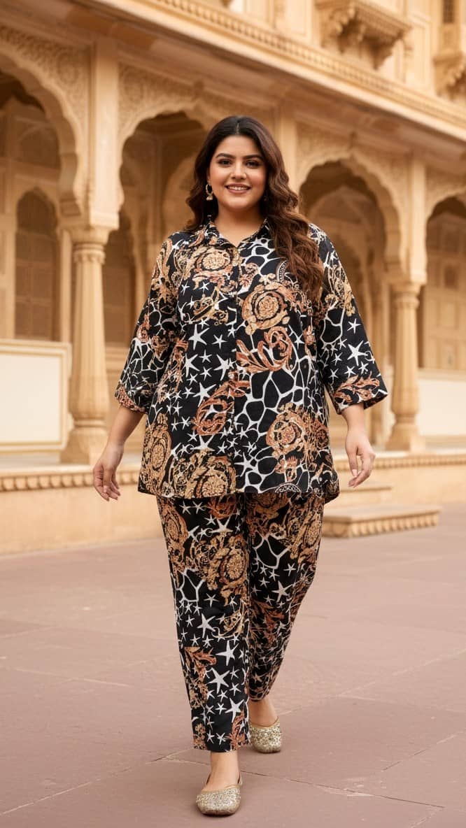 Flavia Creation Women Printed Shirt With Trousers Co-Ord Set ( Multicolor )