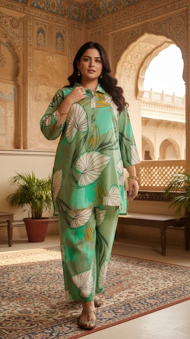 Flavia Creation Women Printed Shirt With Trousers Co-Ord Set ( Multicolor )