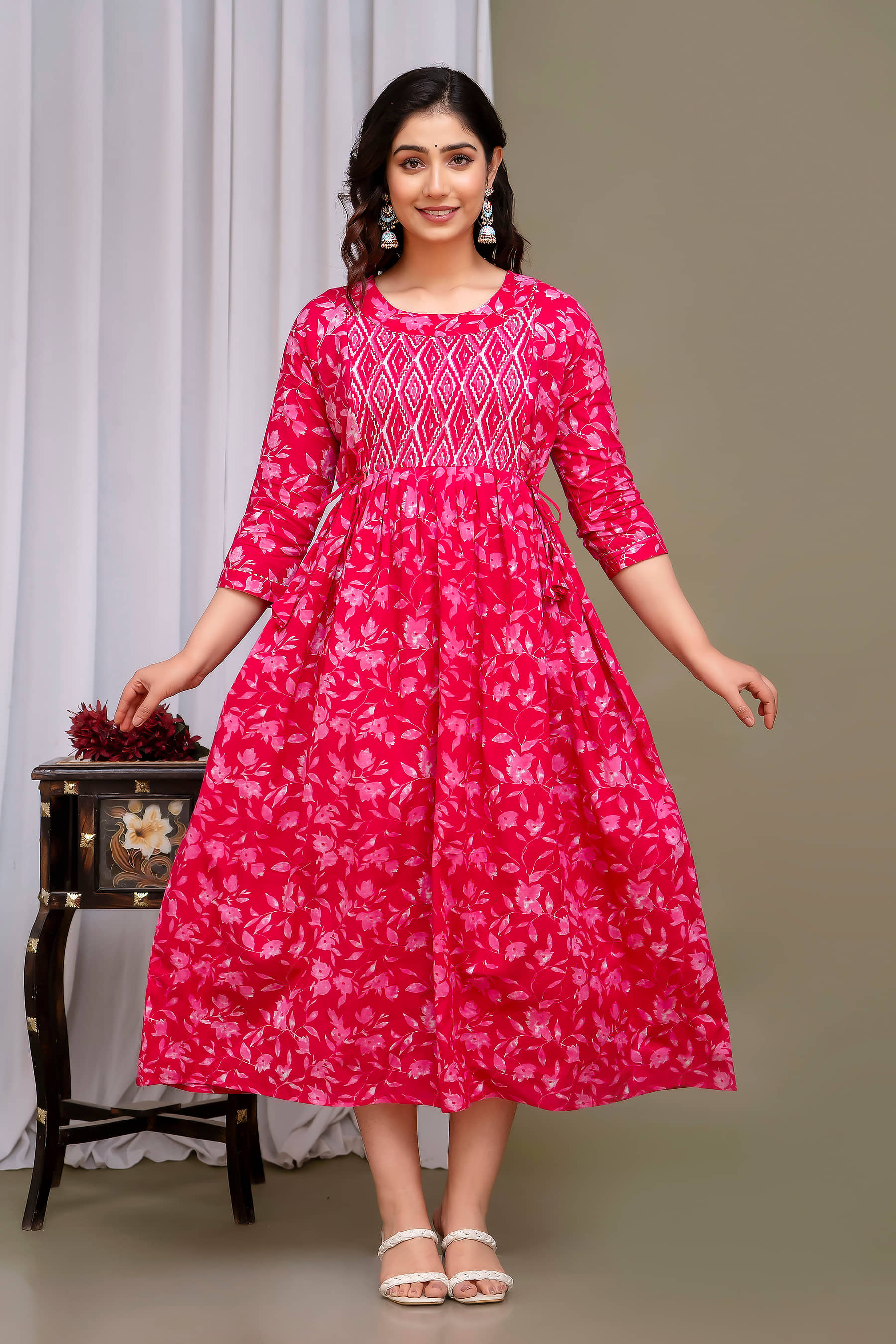 Nevisha Style Women Cotton Printed Anarkali Kurti ( Pink ) - Kurtis, Tunics | Buy online on ZillyBuy