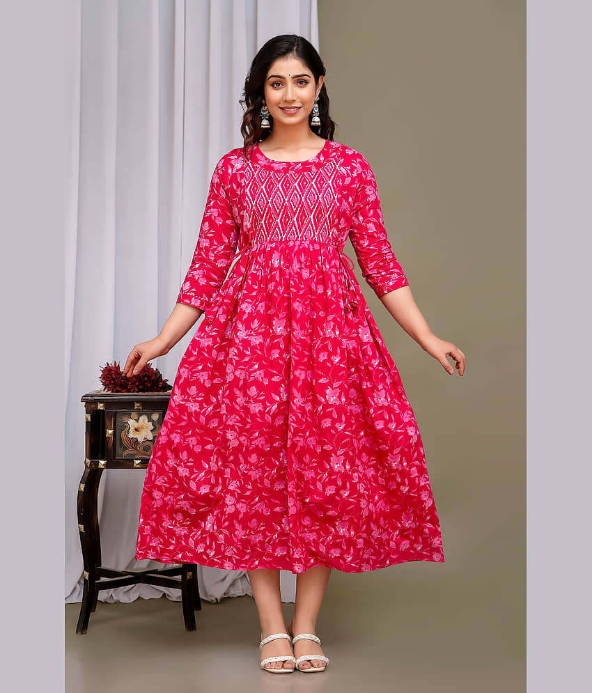 Nevisha Style Women Cotton Printed Anarkali Kurti ( Pink ) - Kurtis, Tunics | Buy online on ZillyBuy