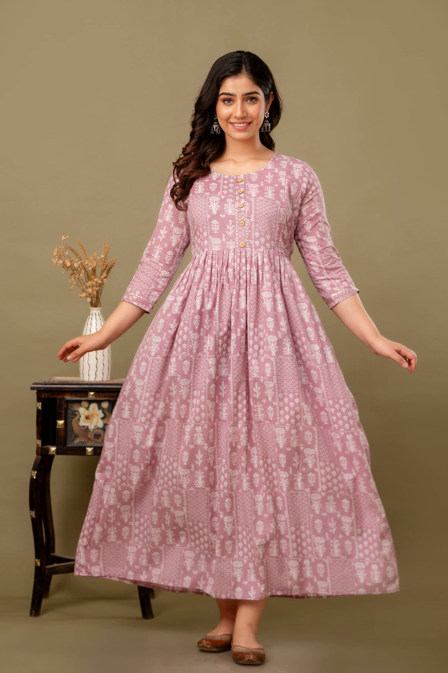 Nevisha Style Women Cotton Printed Anarkali Kurti ( Pink ) - Kurtis, Tunics | Buy online on ZillyBuy