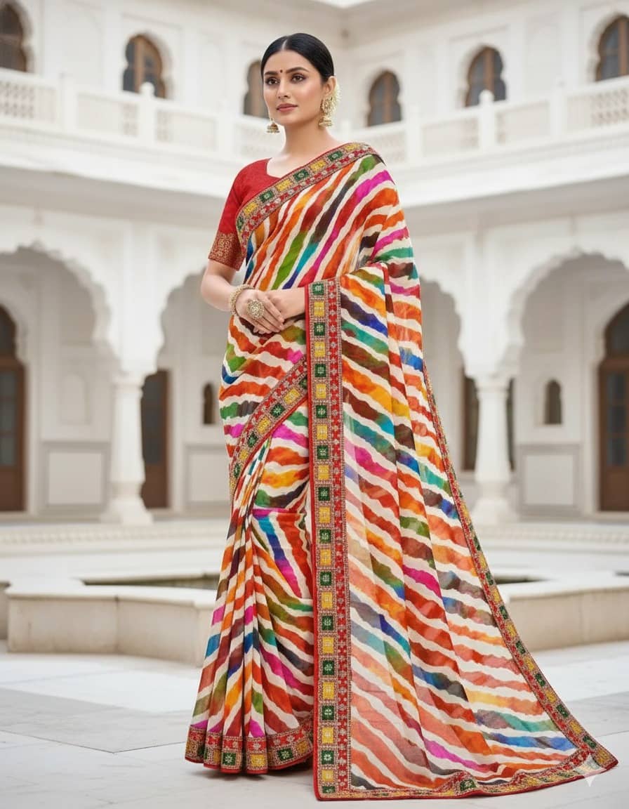 Samai Georgette Printed Regular Saree With Unstitched Blouse Piece ( Multicolor 1 ) - Sarees | Buy online on ZillyBuy