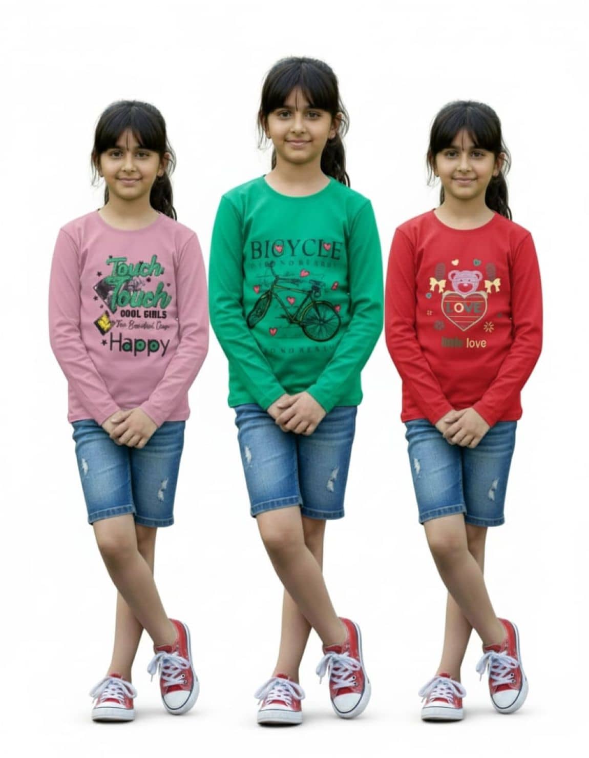 COOLTEES4U Pack of 3 Girls 100% Cotton T-Shirt ( Multicolor 1 )