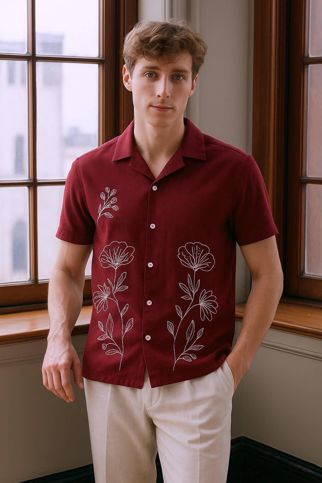 FTX Polyester Regular Fit Embroidered Half Sleeves Men's Casual Shirt - Maroon ( Pack of 1 )