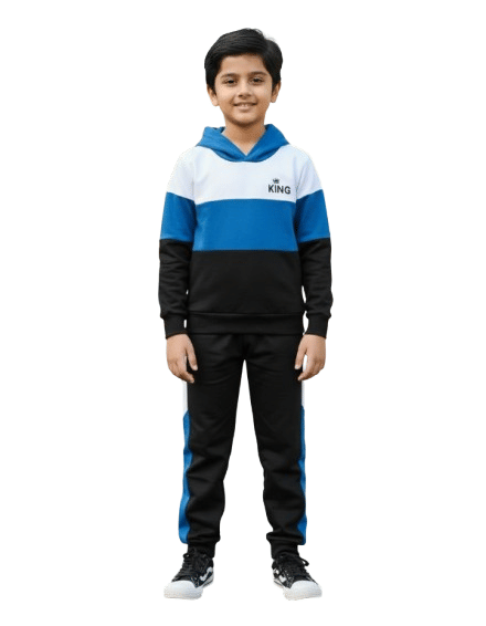 CRAZYON Pack of 1 Boys Fleece T-Shirt & Pants Set ( Blue )