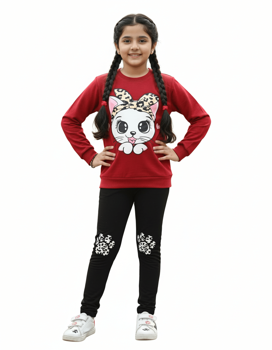 CRAZYON Red Cotton Girls Top With Pants ( Pack of 1 )