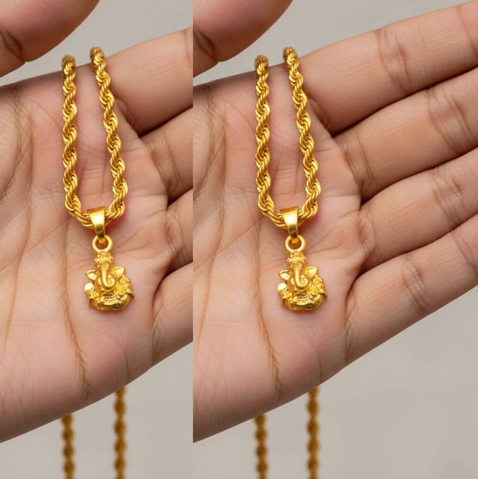Charms Gold Religious Pendant With Chain ( Pack of 2 )
