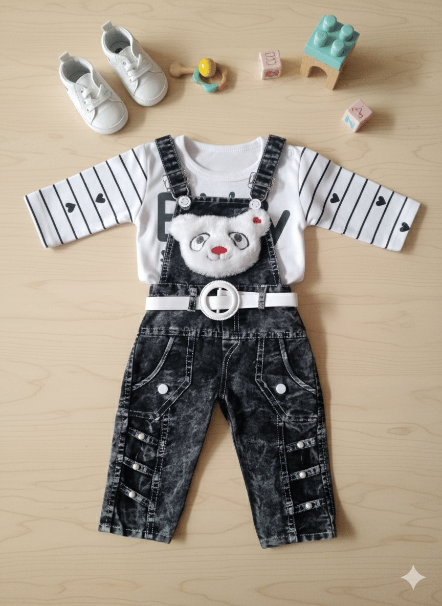 DS DRESSES Pack of 1 Baby Boys Cotton Blend Dungaree Sets ( Black )