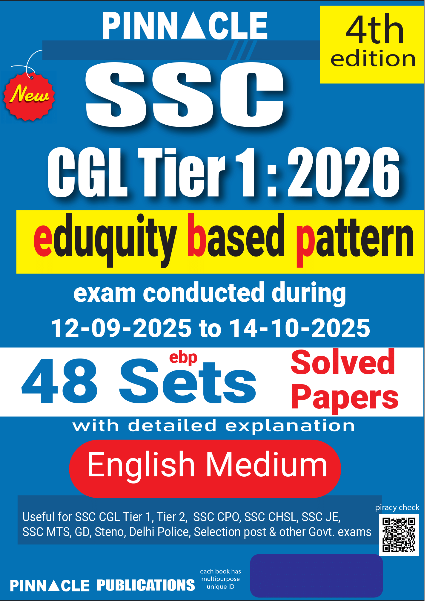 SSC CGL Tier 1 2026 – 48 ebp Sets | Solved Papers with Detailed Explanation | English Medium | 4th edition | Pinnacle Publications