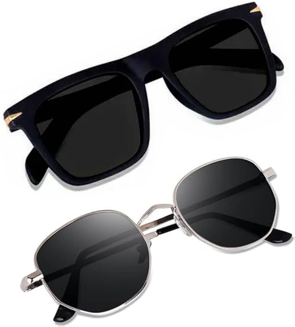 Elligator Black Rectangular Sunglasses ( Pack of 2 ) - Sunglasses | Buy online on ZillyBuy