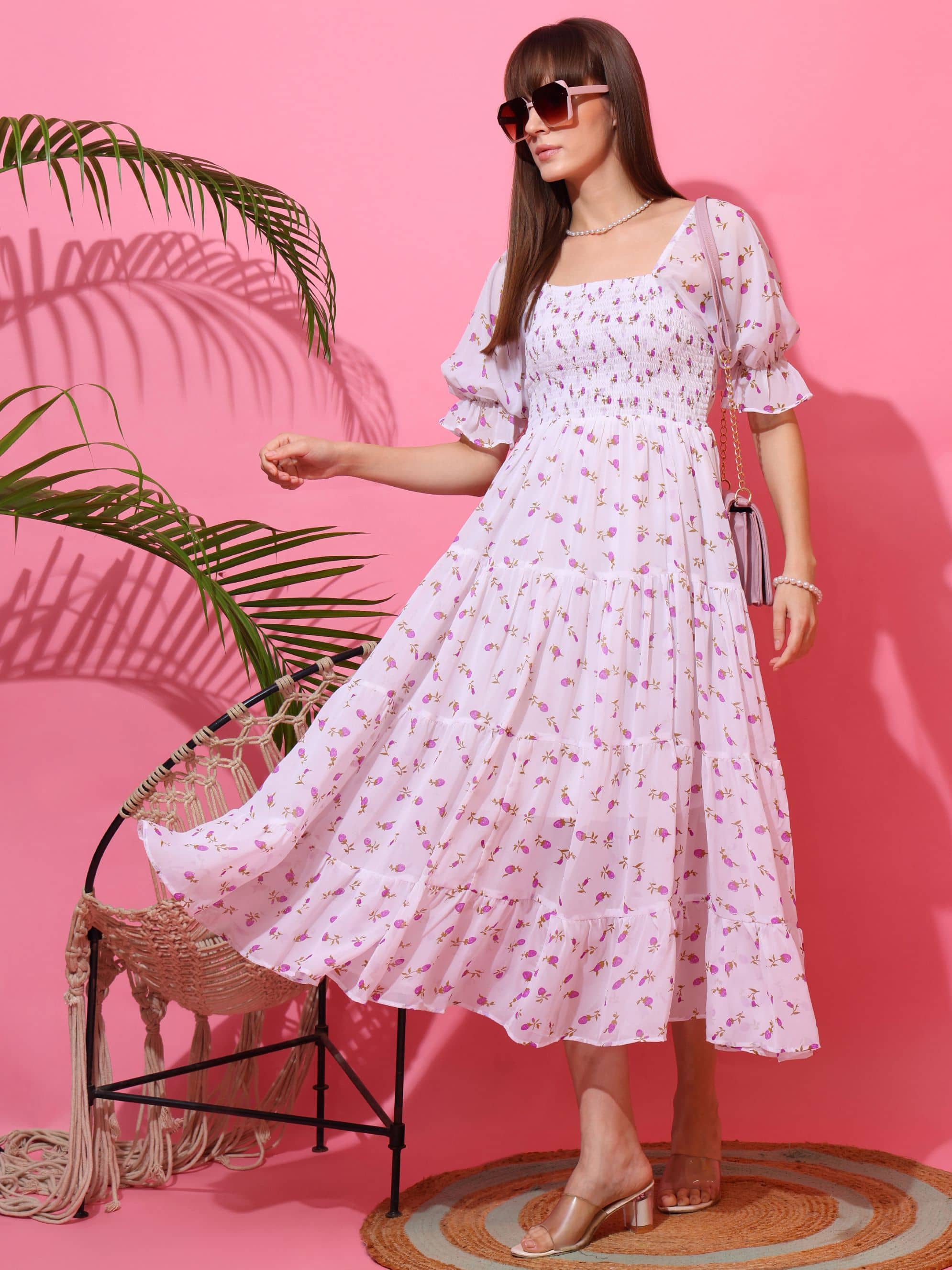 Sheetal associates Women Georgette Printed Fit & Flare Dress ( Pink )