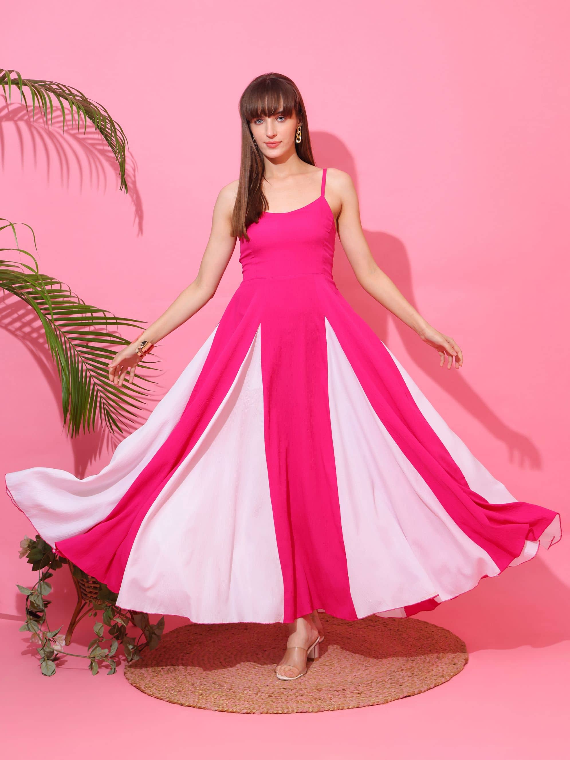 Sheetal associates Women Polyester Colorblock Fit & Flare Dress ( Pink )