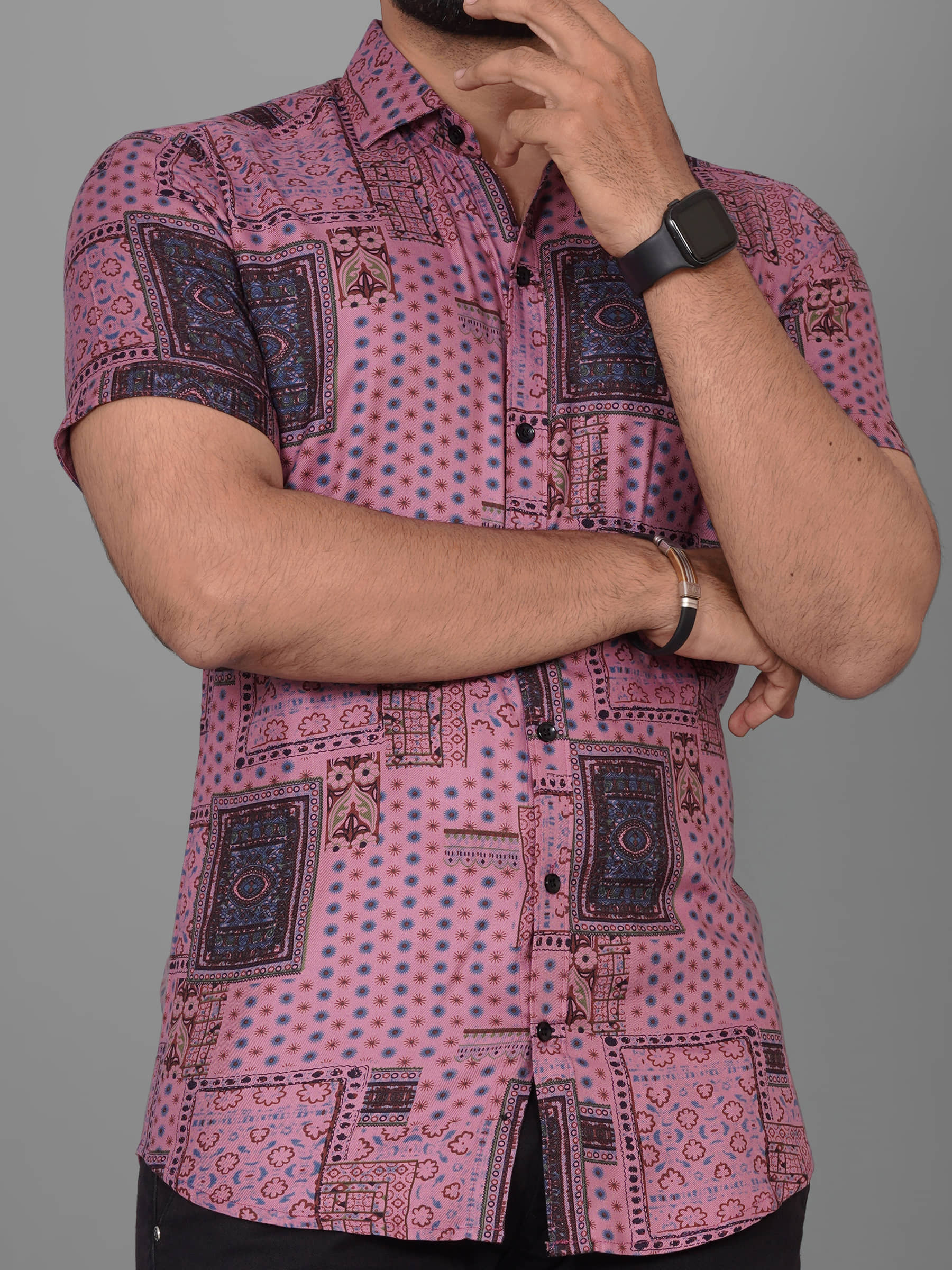 SUR-T Viscose Regular Fit Printed Half Sleeves Men's Casual Shirt - Pink ( Pack of 1 )