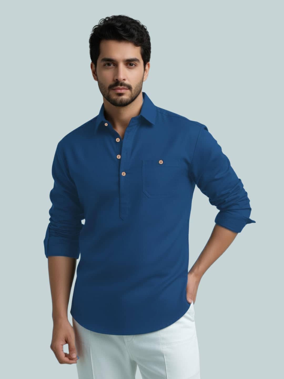 Yugnik Cotton Blend Plain Shirt Style Kurta For Men ( White ) - Kurtas & Kurta Sets | Buy online on ZillyBuy