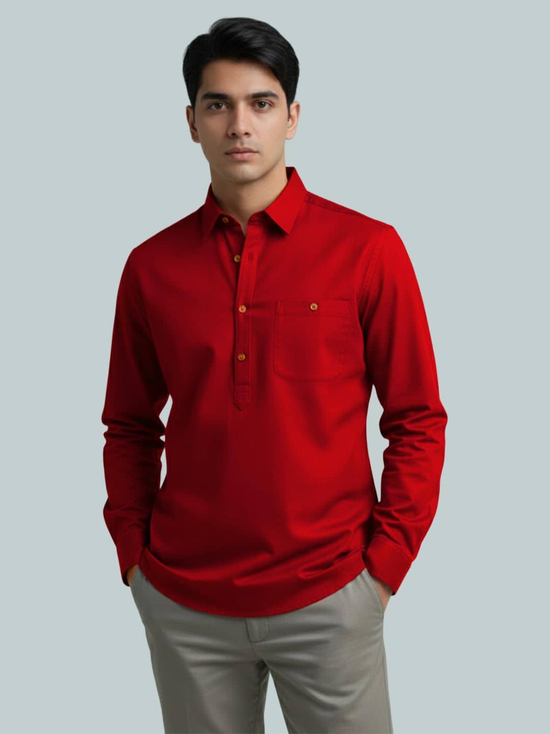 Yugnik Cotton Blend Plain Shirt Style Kurta For Men ( Beige ) - Kurtas & Kurta Sets | Buy online on ZillyBuy