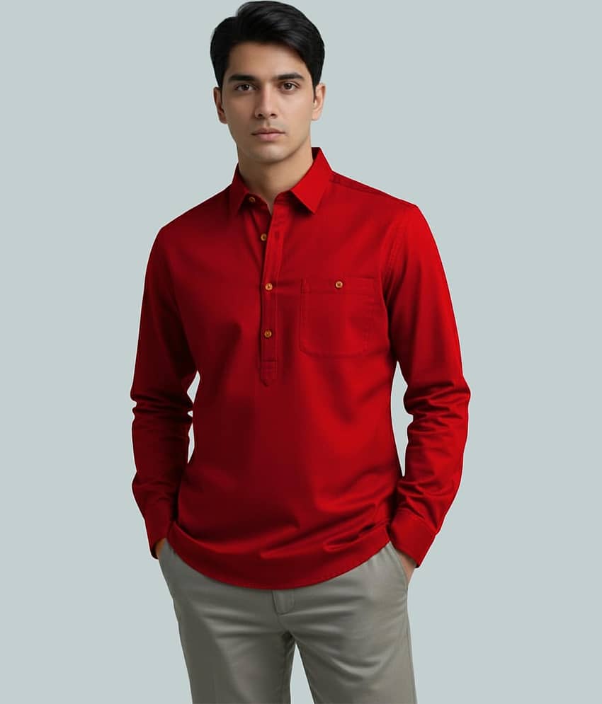 Yugnik Cotton Blend Plain Shirt Style Kurta For Men ( Beige ) - Kurtas & Kurta Sets | Buy online on ZillyBuy