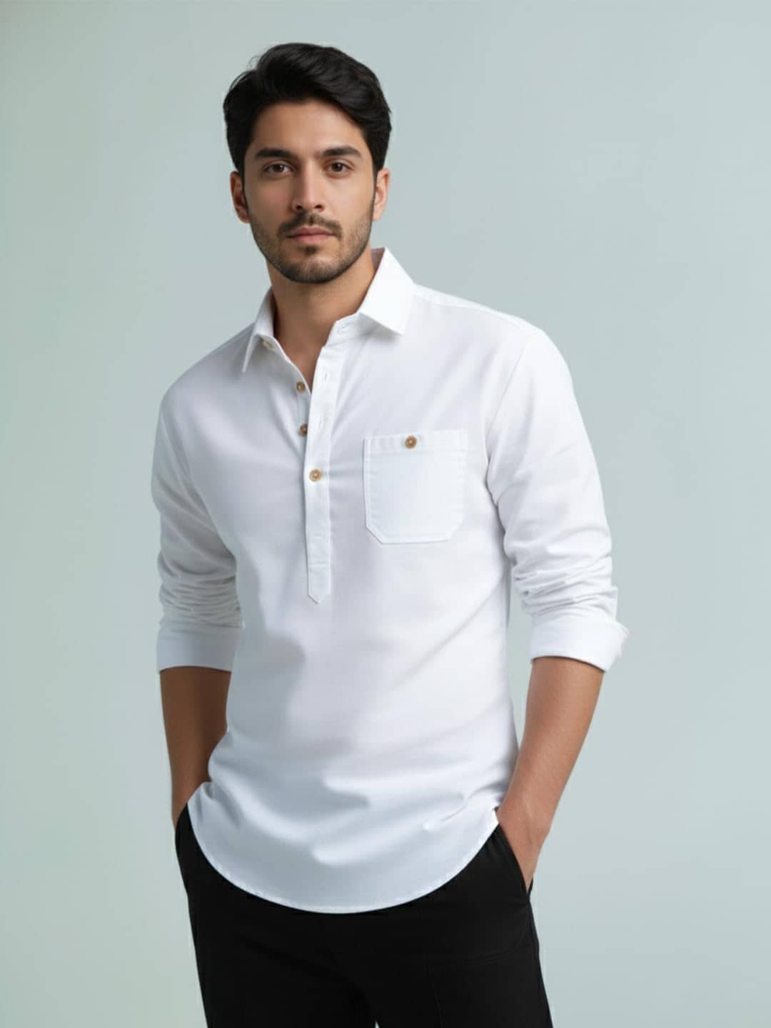 Yugnik Cotton Blend Plain Shirt Style Kurta For Men ( White ) - Kurtas & Kurta Sets | Buy online on ZillyBuy