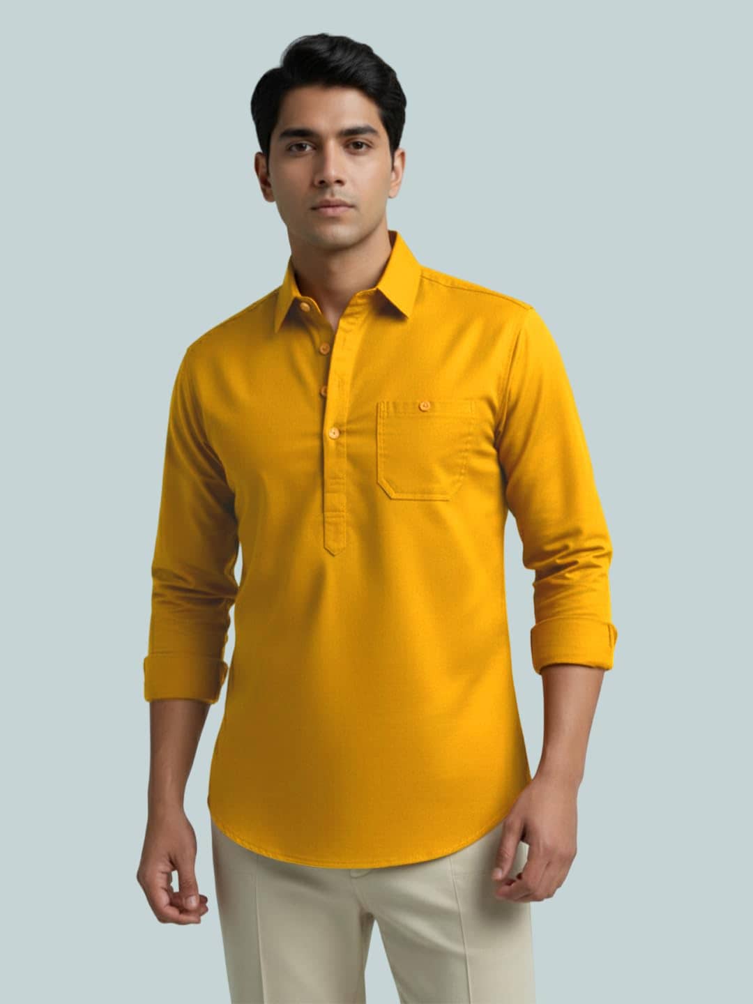 Yugnik Cotton Blend Plain Shirt Style Kurta For Men ( White ) - Kurtas & Kurta Sets | Buy online on ZillyBuy