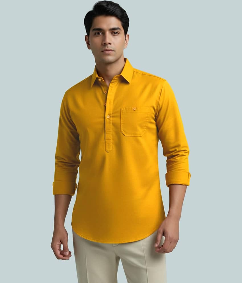 Yugnik Cotton Blend Plain Shirt Style Kurta For Men ( White ) - Kurtas & Kurta Sets | Buy online on ZillyBuy