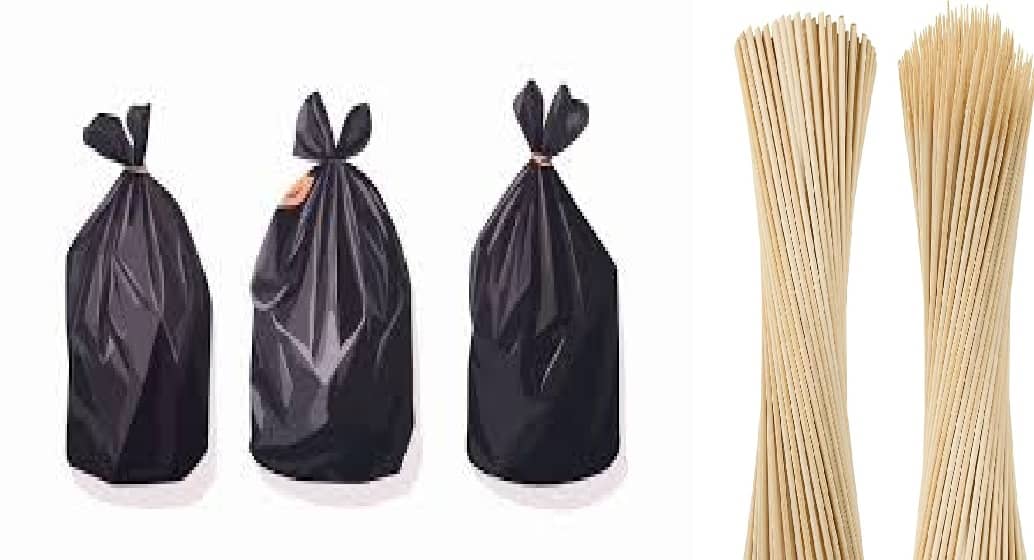 Garbage bage 19x21 black pack of 3 with Natural Bamboo Sticks Skewer (2.5 MM, 12 INCHES, Pack of 20