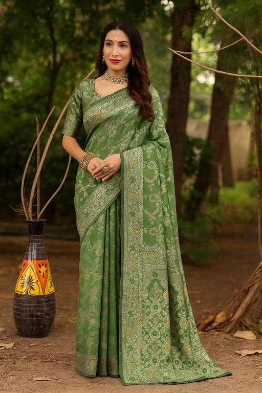Today Deal Silk Woven Design Banarasi saree With Unstitched Blouse Piece ( Light Green ) - Sarees | Buy online on ZillyBuy