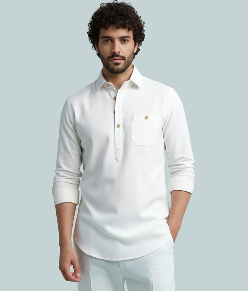 Yugnik Cotton Blend Plain Shirt Style Kurta For Men ( White ) - Kurtas & Kurta Sets | Buy online on ZillyBuy