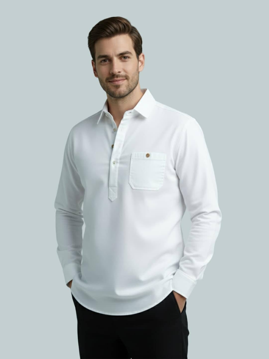 Yugnik Cotton Blend Plain Shirt Style Kurta For Men ( White ) - Kurtas & Kurta Sets | Buy online on ZillyBuy