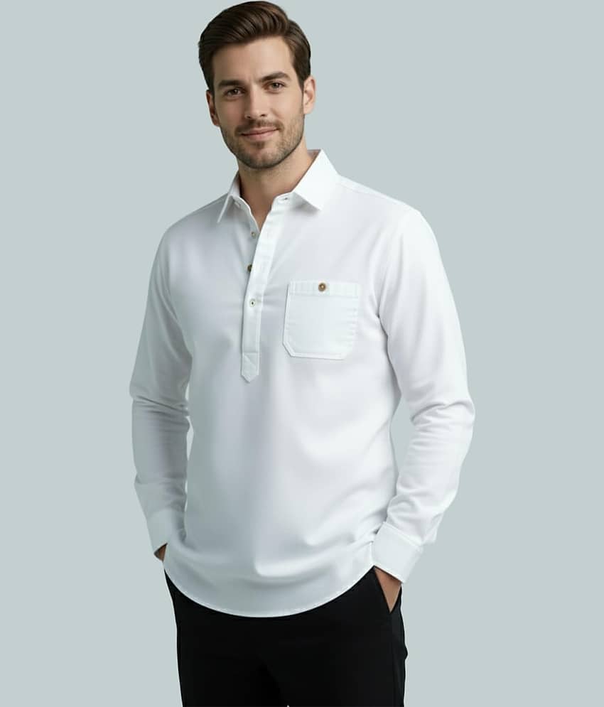 Yugnik Cotton Blend Plain Shirt Style Kurta For Men ( White ) - Kurtas & Kurta Sets | Buy online on ZillyBuy