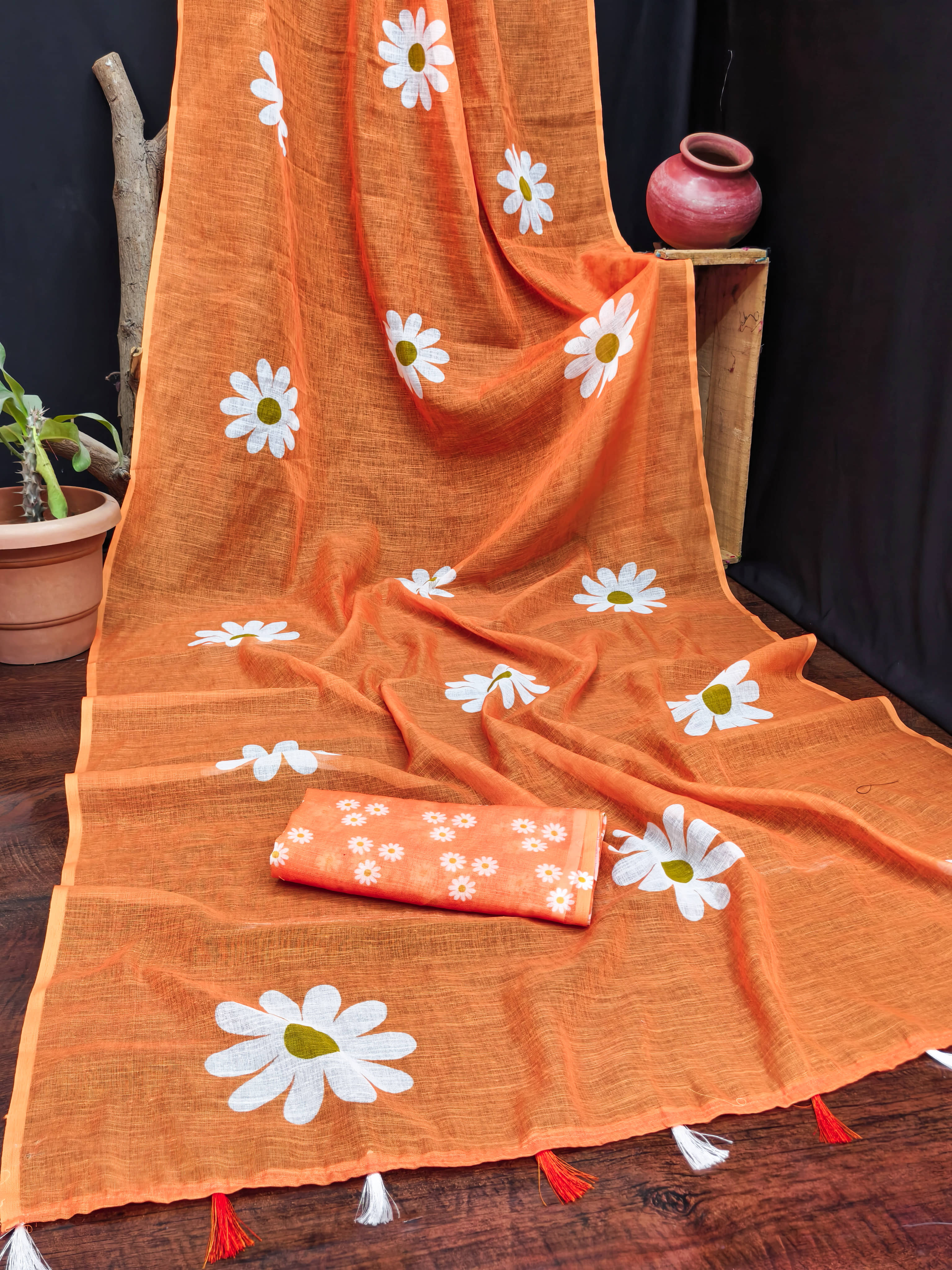 ANAND SAREE Cotton Blend Printed Regular Saree With Unstitched Blouse Piece ( Pink ) - Sarees | Buy online on ZillyBuy