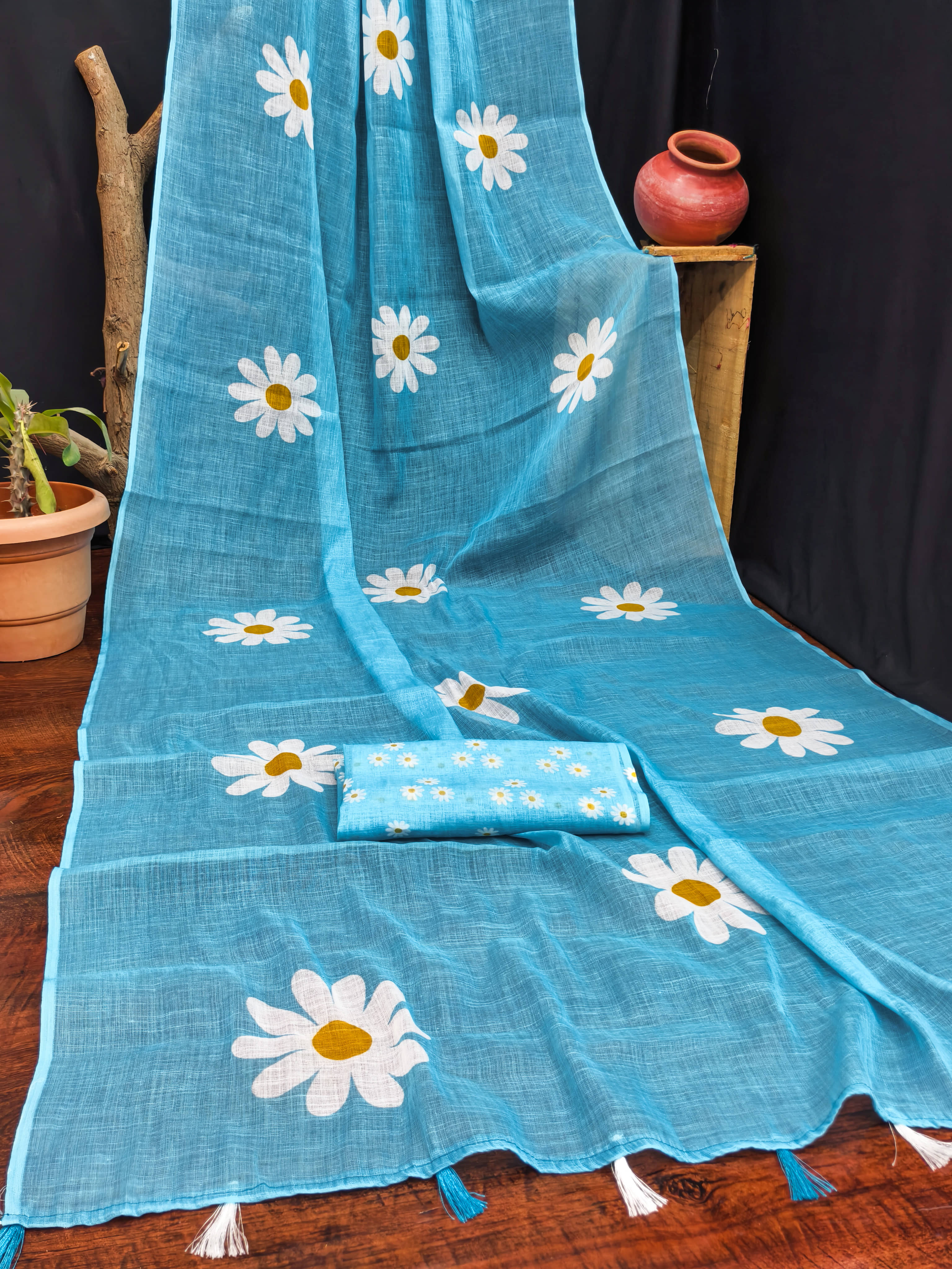 ANAND SAREE Cotton Blend Printed Regular Saree With Unstitched Blouse Piece ( Blue ) - Sarees | Buy online on ZillyBuy
