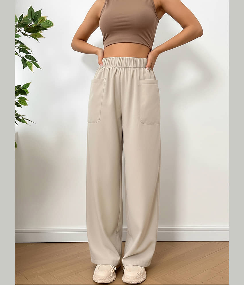 DE TRENDZ Women Cotton Wide Leg Trousers ( Beige ) - Trousers | Buy online on ZillyBuy