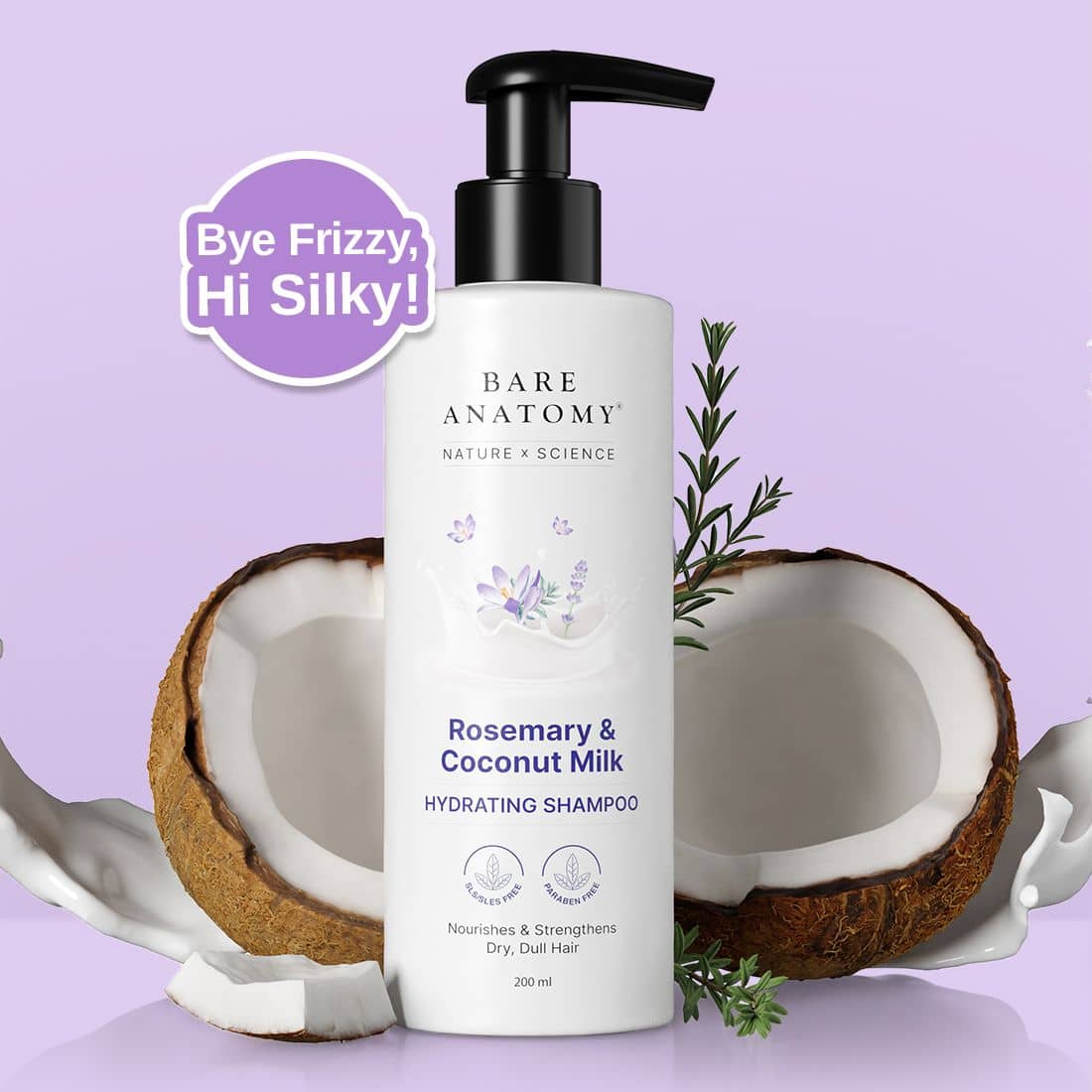 Bare Anatomy Rosemary Shampoo for Silky & Hydrating Hair, 200 ml