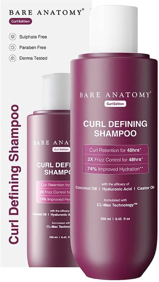 Bare Anatomy Curl Defining Shampoo, Curl Retention & 2X Frizz Protection For 48 Hours, 250 ml