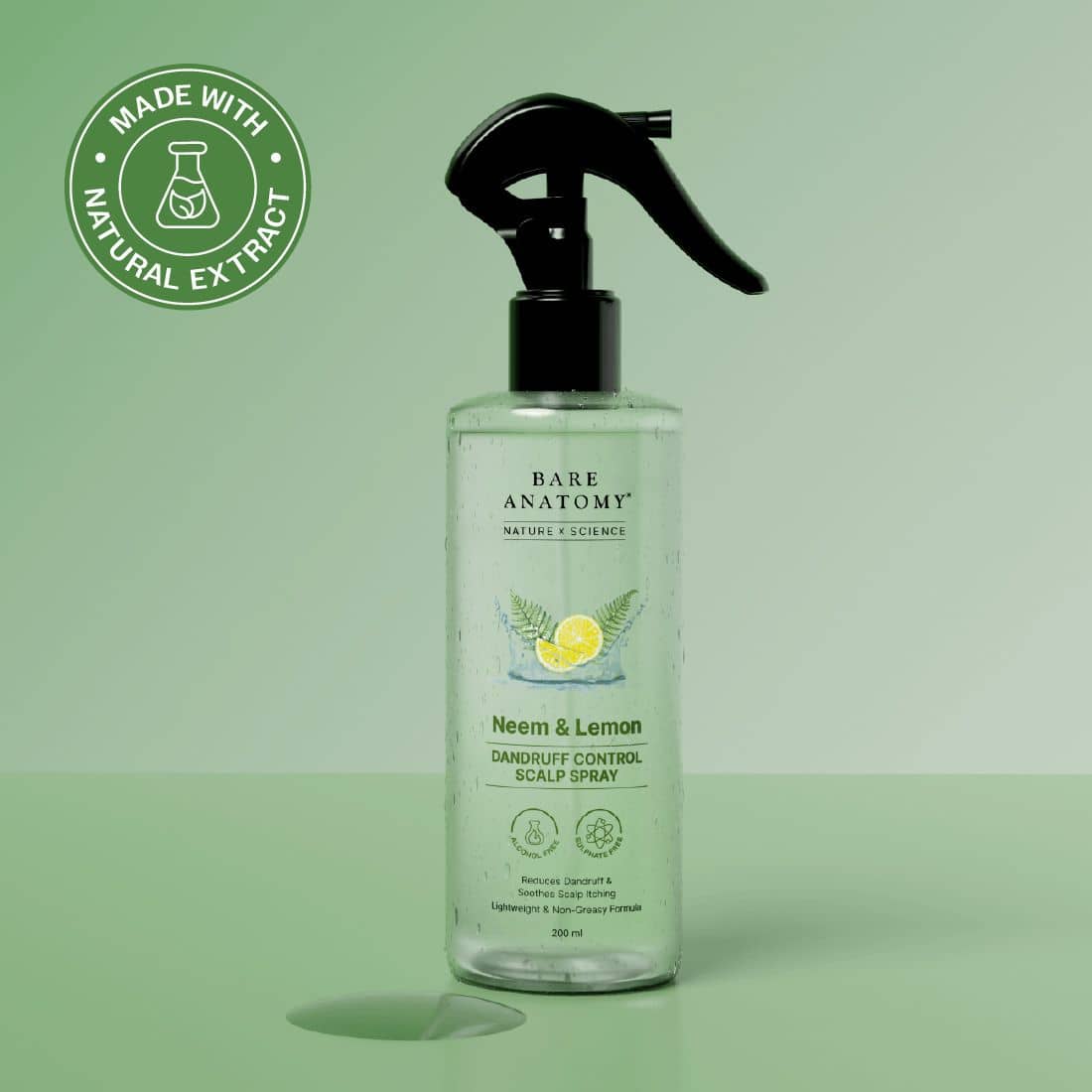 Bare Anatomy Dandruff Control Scalp Spray for Dandruff & Flake Reduction with Neem & Lemon, 200 ml