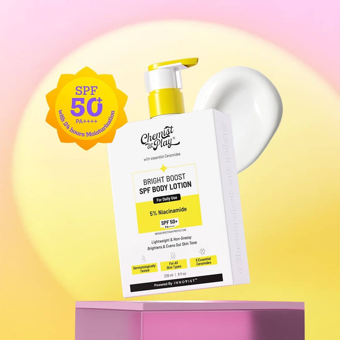 Chemist at Play Bright Boost SPF Body Lotion with 5% Niacinamide & SPF 50+ PA++++, 236 ml