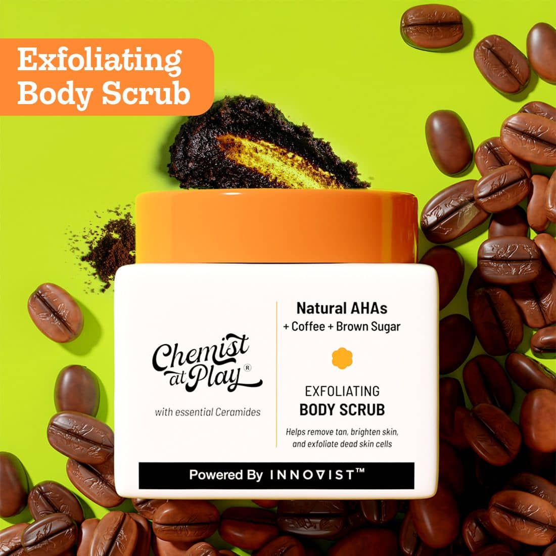 Chemist at Play Exfoliating Coffee Body Scrub for Tan Removal, Soft-Smooth Skin with natural AHA Scrub, 75 g